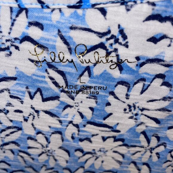 Lilly Pulitzer Womens Activewear Blouse Size Large Blue Floral Athleisure - Picture 2 of 12